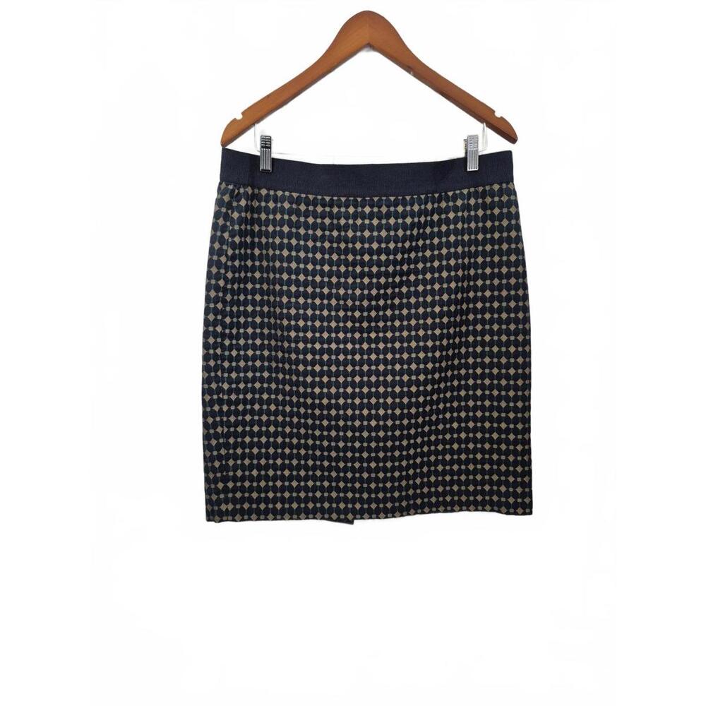 Ann Taylor Navy Gold Diamond Jacquard Print Pencil Skirt Knee Length Textured Fa